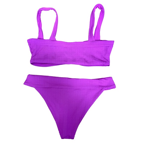 L*Space Lee Lee Bikini Set Bright Pink Ribbed Barbiecore Two Piece Swim Medium - Picture 6 of 15